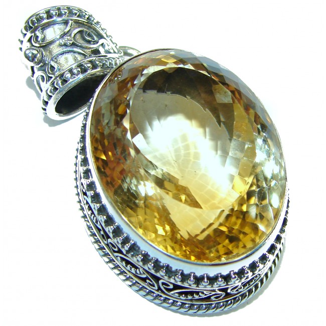 49.55 carat Oval cut flawless Lemon Quartz .925 Sterling Silver handcrafted pendant