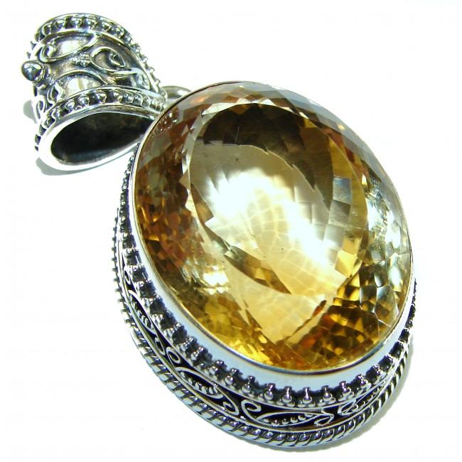 49.55 carat Oval cut flawless Lemon Quartz .925 Sterling Silver handcrafted pendant