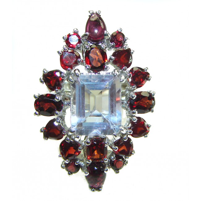 10.5 carat White Topaz Garnet .925 Sterling Silver handcrafted ring size 7