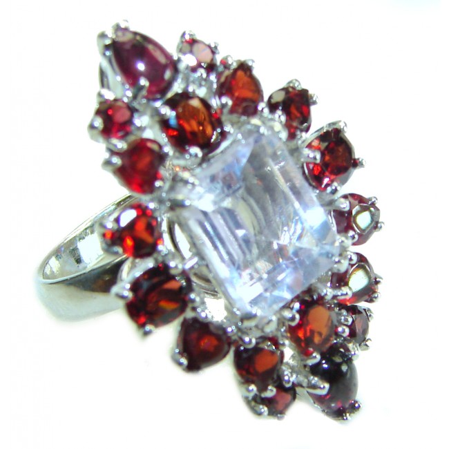 10.5 carat White Topaz Garnet .925 Sterling Silver handcrafted ring size 7