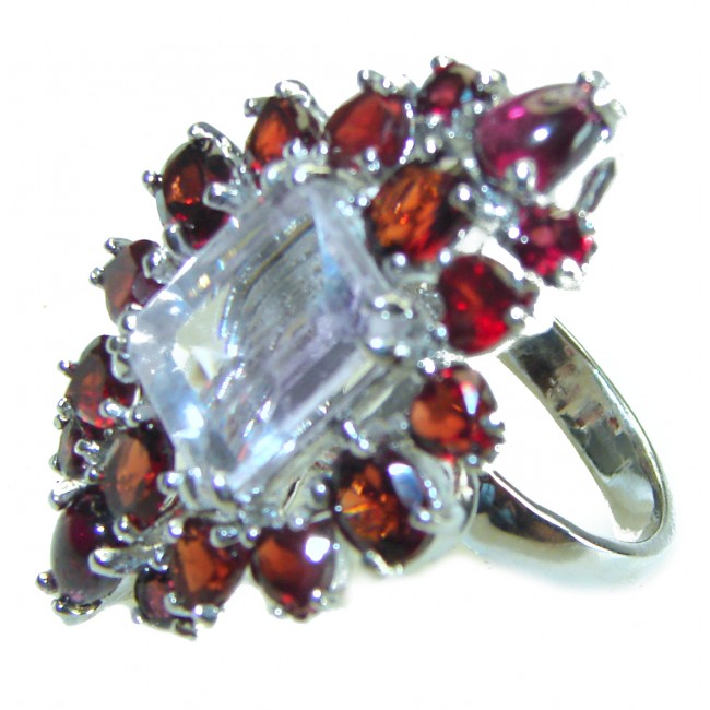 10.5 carat White Topaz Garnet .925 Sterling Silver handcrafted ring size 7