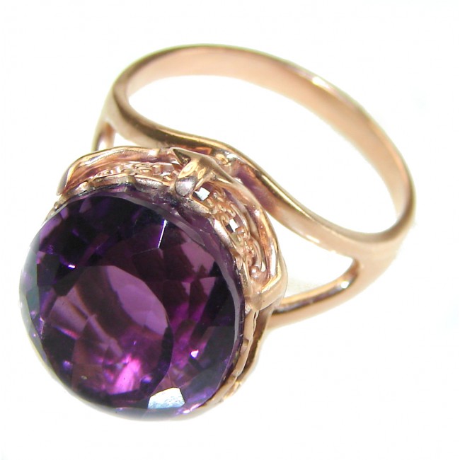 Purple Amethyst 14K Rose Gold over .925 Sterling Silver Handcrafted Ring size 8