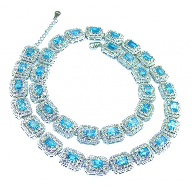 Cascade of Lights authentic Swiss Blue Topaz .925 Sterling Silver handcrafted necklace