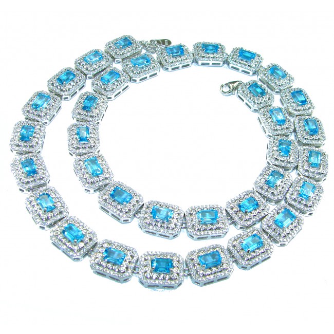 Cascade of Lights authentic Swiss Blue Topaz .925 Sterling Silver handcrafted necklace