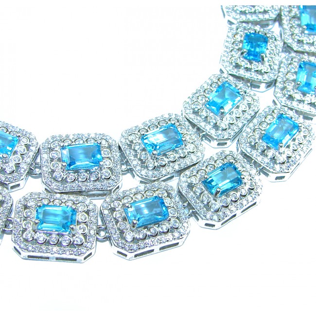 Cascade of Lights authentic Swiss Blue Topaz .925 Sterling Silver handcrafted necklace