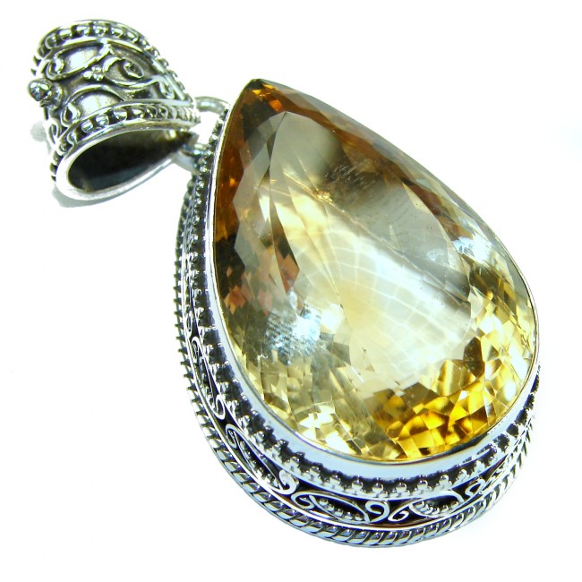 58.55 carat Pear cut flawless Lemon Quartz .925 Sterling Silver handcrafted pendant