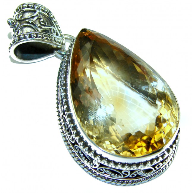 58.55 carat Pear cut flawless Lemon Quartz .925 Sterling Silver handcrafted pendant