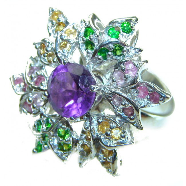 Purple Garden Amethyst .925 Sterling Silver Handcrafted Statement Ring size 8