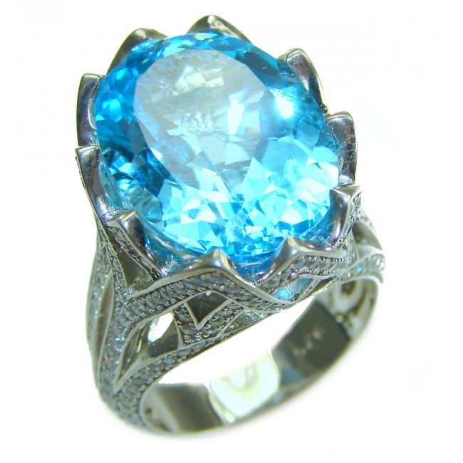 28.8 carat oval cut Swiss Blue Topaz .925 Sterling Silver handmade Ring size 6 1/4