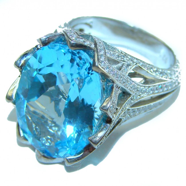 28.8 carat oval cut Swiss Blue Topaz .925 Sterling Silver handmade Ring size 6 1/4