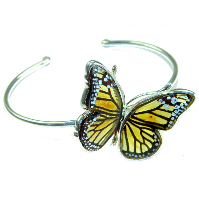 Golden Butterfly Genuine Baltic Amber .925 Sterling Silver handamde Bracelet