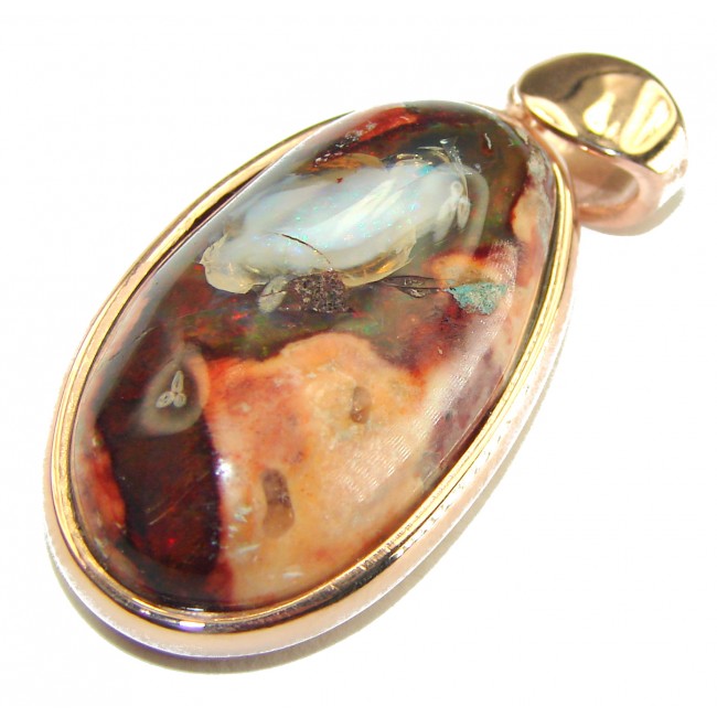 Natural Mexican Fire Opal 14K Rose Gold over .925 Sterling Silver handmade Pendant