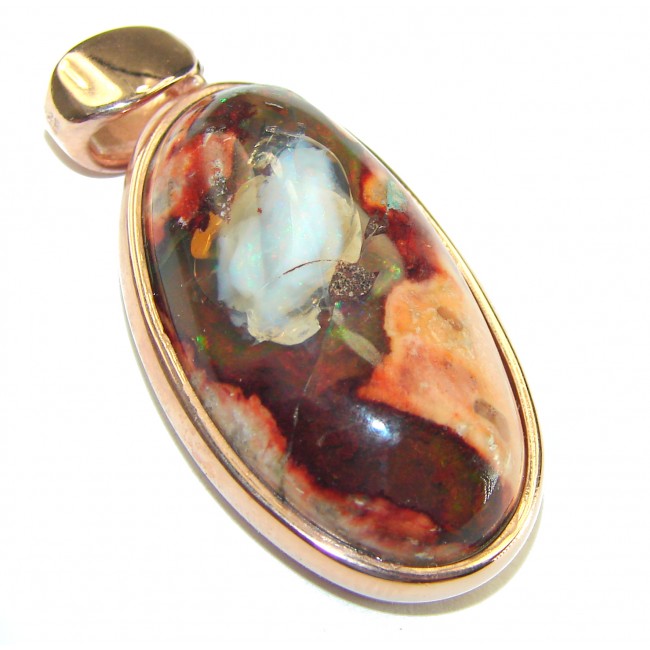 Natural Mexican Fire Opal 14K Rose Gold over .925 Sterling Silver handmade Pendant