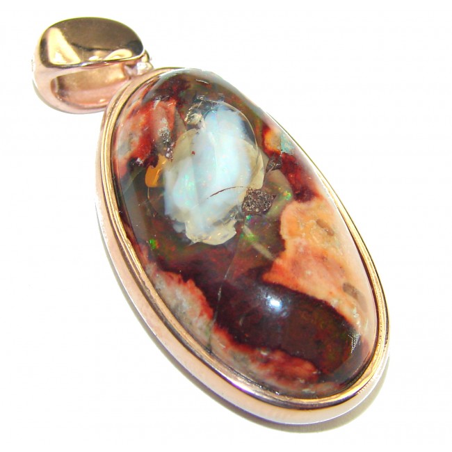 Natural Mexican Fire Opal 14K Rose Gold over .925 Sterling Silver handmade Pendant