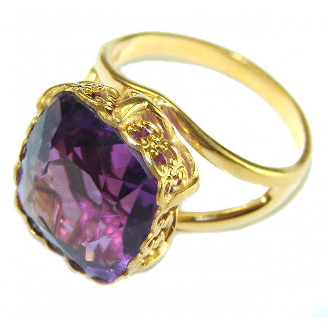 Purple Amethyst 14K Rose Gold over .925 Sterling Silver Handcrafted Ring size 8