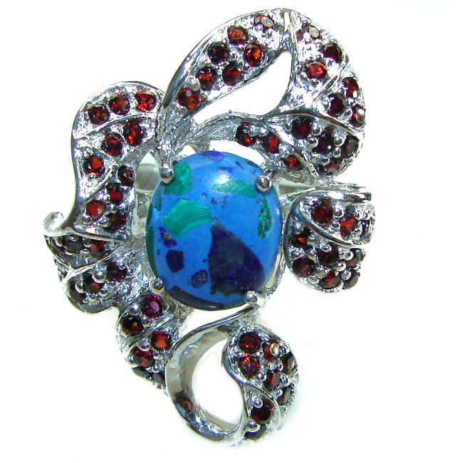 Fabulous Parrot's Wing's Chrysocolla Sapphire .925 Sterling Silver handcrafted ring size 8