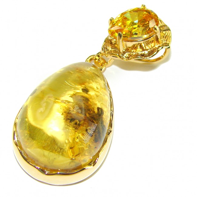 Vintage Beauty authentic Baltic Amber 14k Gold over .925 Sterling Silver handcrafted pendant