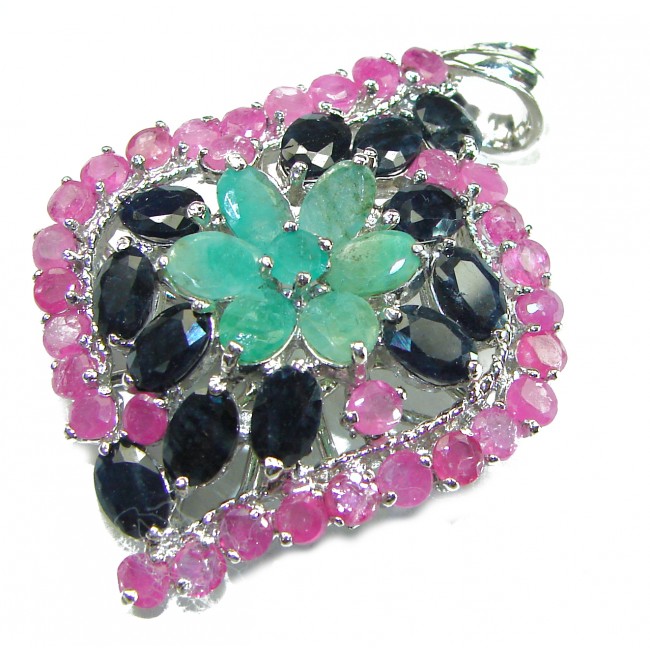 Fancy Authentic Emerald .925 Sterling Silver handmade pendant