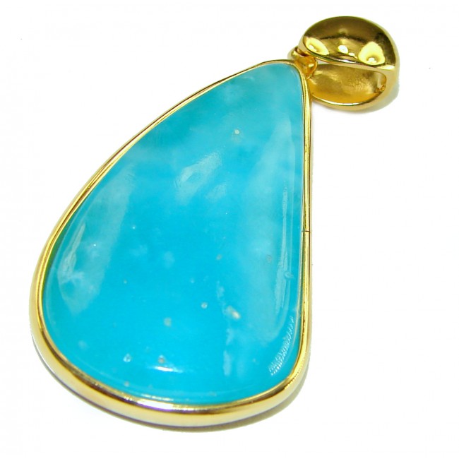 Natural Larimar 14K Gold over .925 Sterling Silver handcrafted pendant