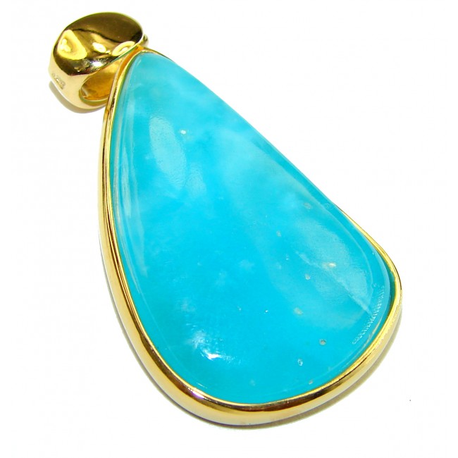 Natural Larimar 14K Gold over .925 Sterling Silver handcrafted pendant