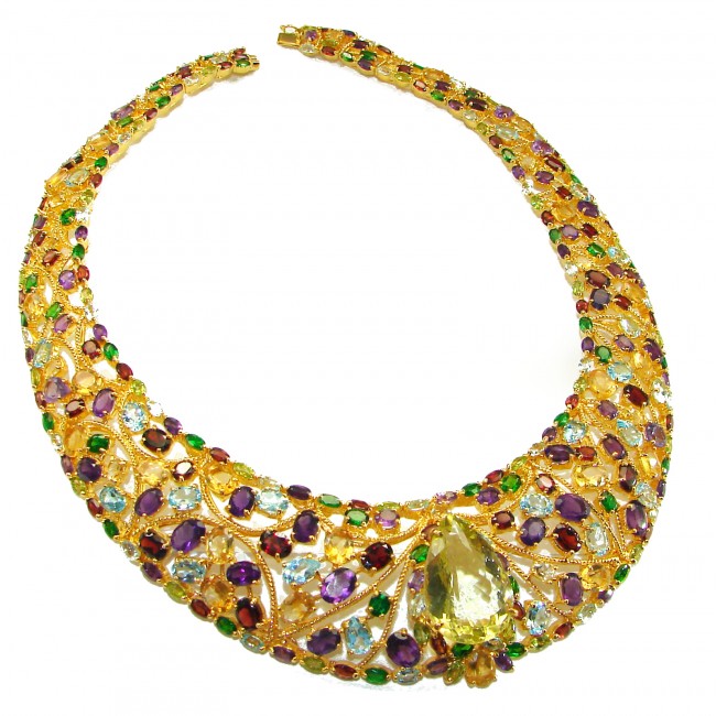 Luxurious Style Natural Citrine 14K Gold over .925 Sterling Silver handcrafted LARGE Statement necklace