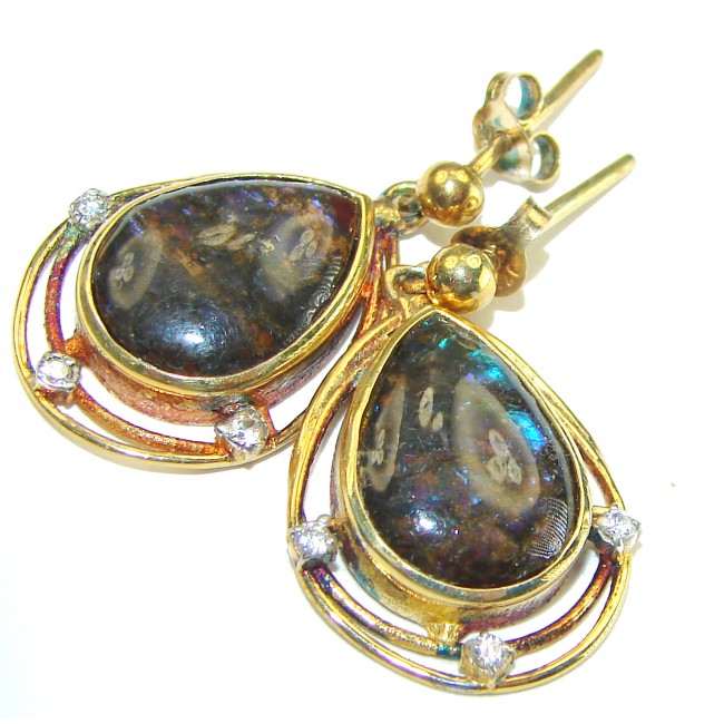 Sublime Aura Canadian Fire Ammolite 14K Rose Gold over .925 Sterling Silver handmade earrings