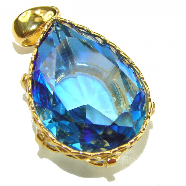 21.5 carat Blue Topaz 18K Gold over .925 Sterling Silver handmade Pendant