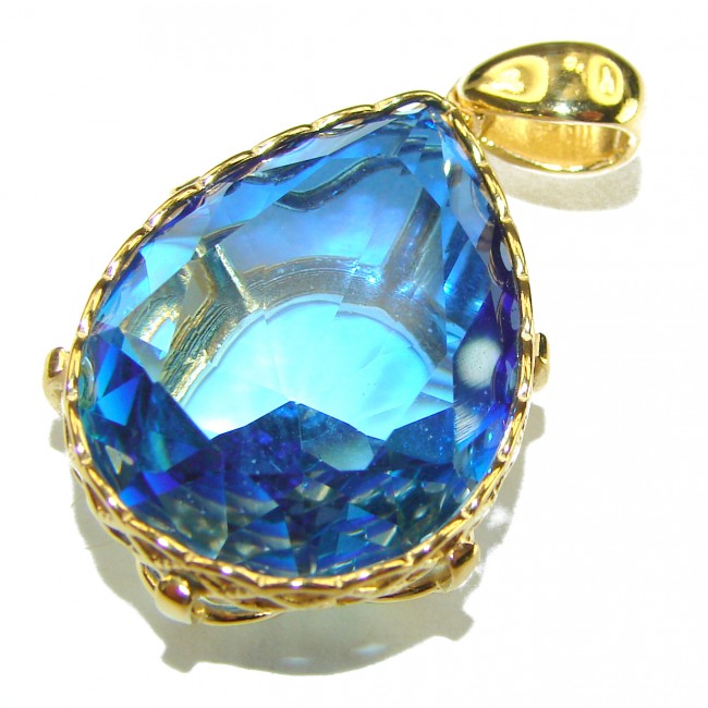 21.5 carat Blue Topaz 18K Gold over .925 Sterling Silver handmade Pendant