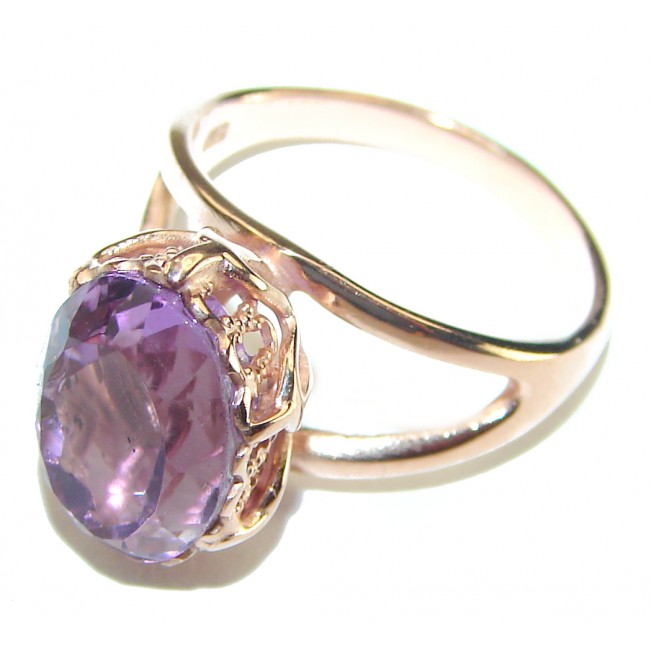 Purple Amethyst 14K Rose Gold over .925 Sterling Silver Handcrafted Ring size 6 1/2