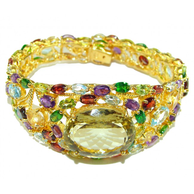 Luxurious Style Natural Citrine 14K Gold over .925 Sterling Silver handcrafted LARGE Statement Bracelet