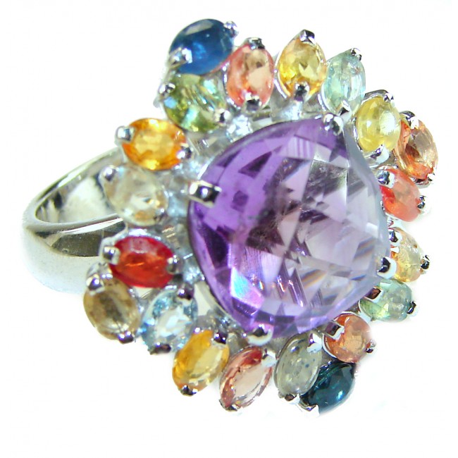 Summer Beauty Amethyst Sapphire .925 Sterling Silver handmade Cocktail Ring s. 7 3/4