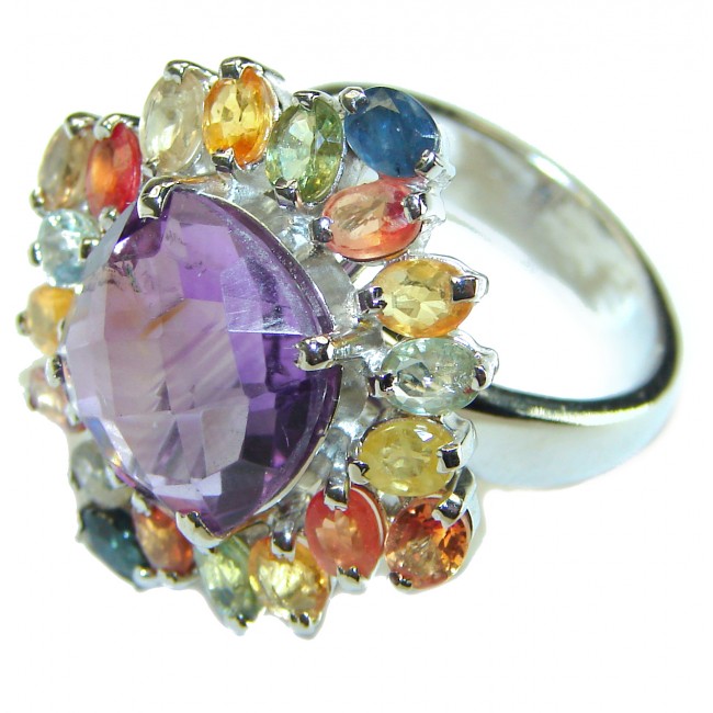 Summer Beauty Amethyst Sapphire .925 Sterling Silver handmade Cocktail Ring s. 7 3/4