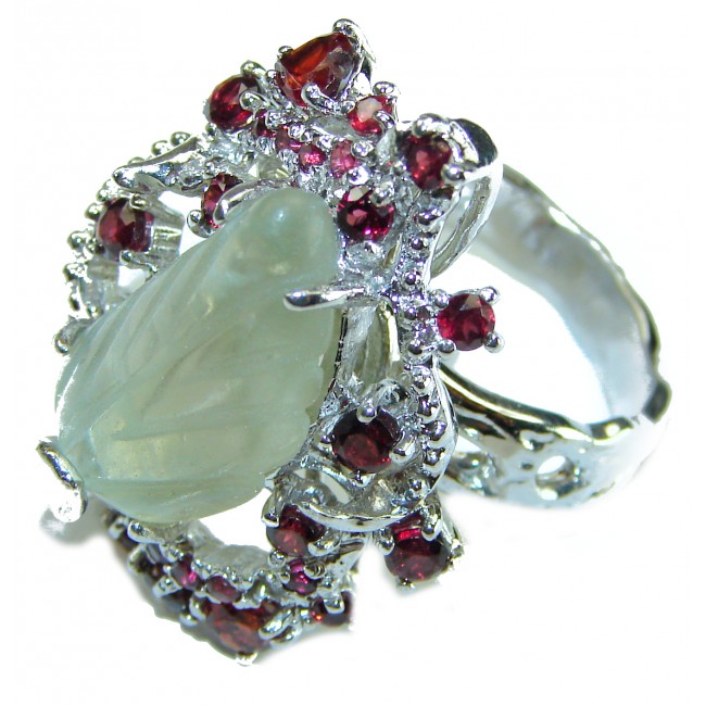 Natural carved Green Amethyst .925 Sterling Silver ring size 8 1/2