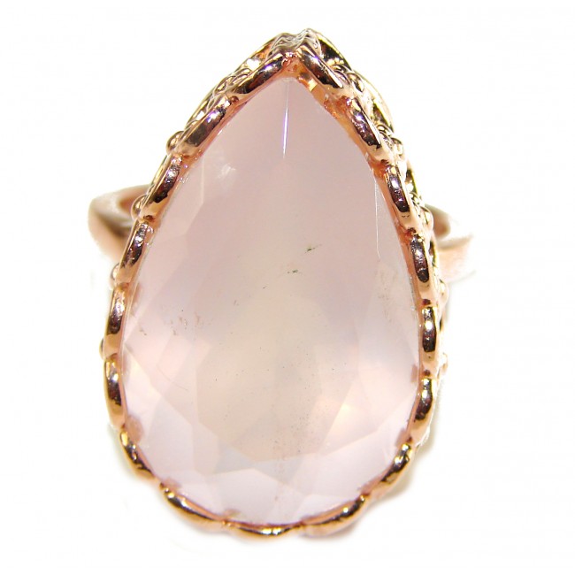 Oversized Authentic Brazilian Rose Quartz 14k Rose Gold over .925 Sterling Silver incredible Ring size 8 3/4