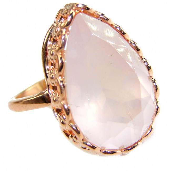 Oversized Authentic Brazilian Rose Quartz 14k Rose Gold over .925 Sterling Silver incredible Ring size 8 3/4