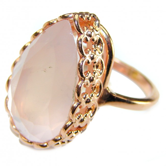 Oversized Authentic Brazilian Rose Quartz 14k Rose Gold over .925 Sterling Silver incredible Ring size 8 3/4