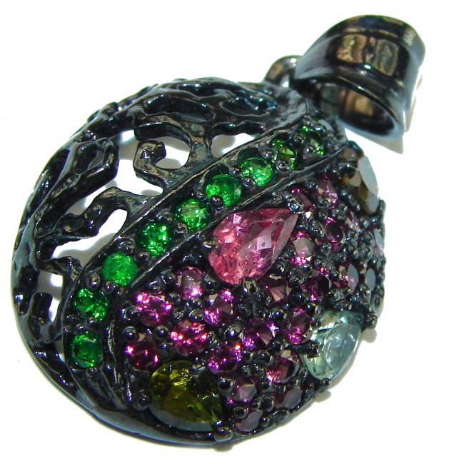 Tourmaline black rhodium over .925 Sterling Silver handmade Pendant