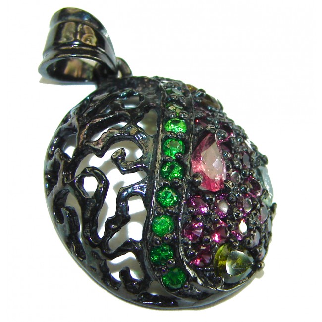 Tourmaline black rhodium over .925 Sterling Silver handmade Pendant