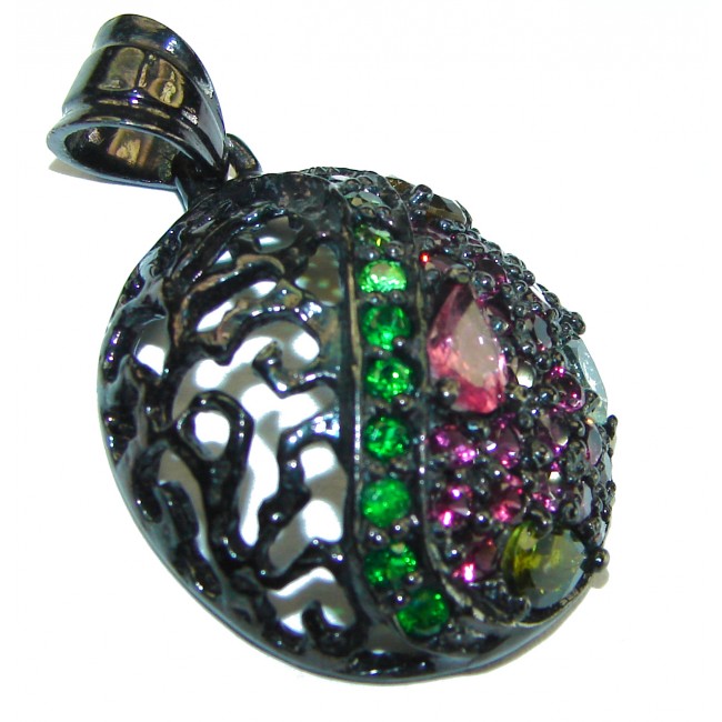 Tourmaline black rhodium over .925 Sterling Silver handmade Pendant