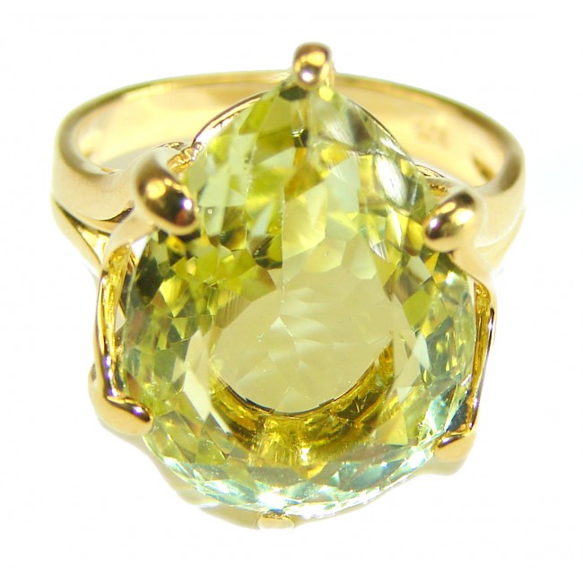 11.8 carat Genuine Lemon Quartz 14K Gold over .925 Sterling Silver handcrafted ring size 7