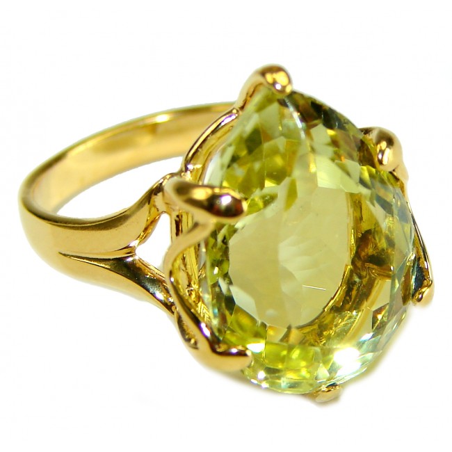 11.8 carat Genuine Lemon Quartz 14K Gold over .925 Sterling Silver handcrafted ring size 7