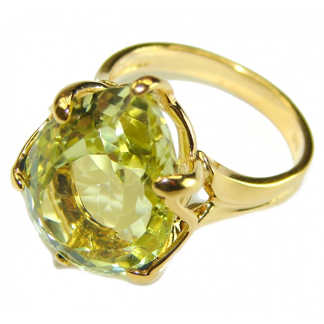 11.8 carat Genuine Lemon Quartz 14K Gold over .925 Sterling Silver handcrafted ring size 7