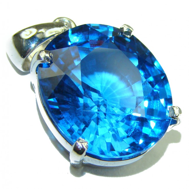 Precious Treasure Swiss Blue Topaz .925 Sterling Silver handmade Pendant