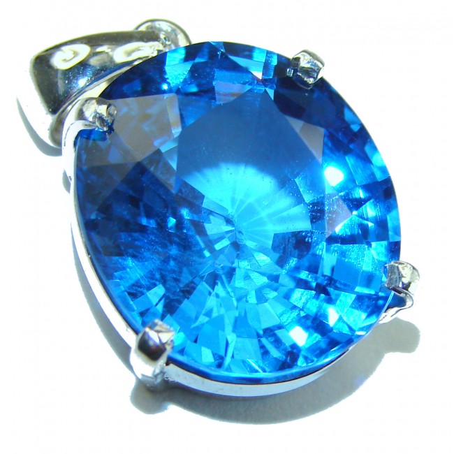 Precious Treasure Swiss Blue Topaz .925 Sterling Silver handmade Pendant