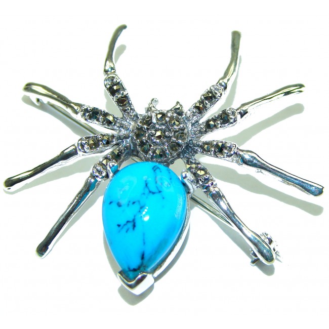 Spider genuine Turquoise .925 Sterling Silver handmade Pendant - Brooch