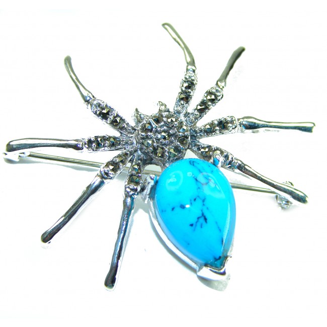 Spider genuine Turquoise .925 Sterling Silver handmade Pendant - Brooch