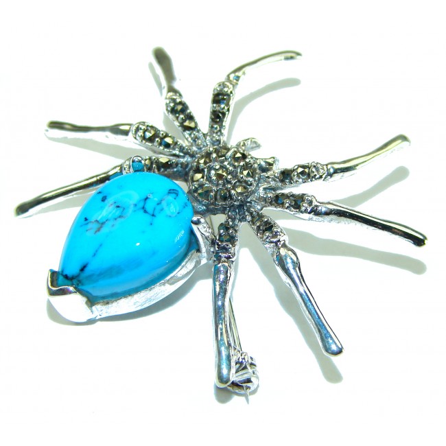 Spider genuine Turquoise .925 Sterling Silver handmade Pendant - Brooch