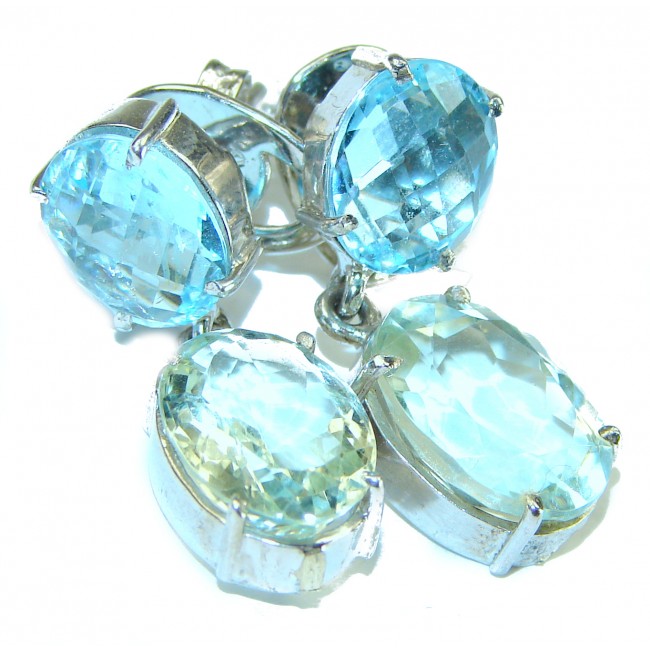 Exclusive Green Amethyst Swiss Blue Topaz .925 Sterling Silver HANDCRAFTED Earrings