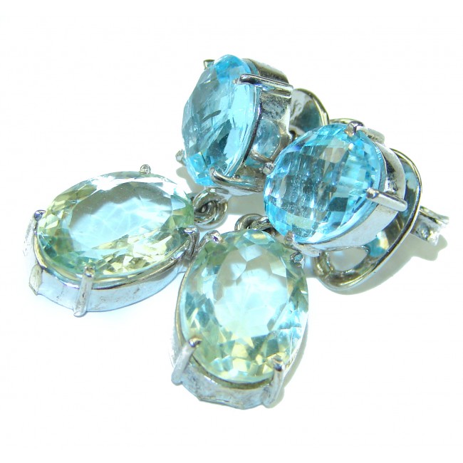 Exclusive Green Amethyst Swiss Blue Topaz .925 Sterling Silver HANDCRAFTED Earrings