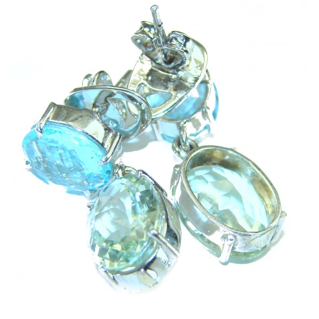 Exclusive Green Amethyst Swiss Blue Topaz .925 Sterling Silver HANDCRAFTED Earrings